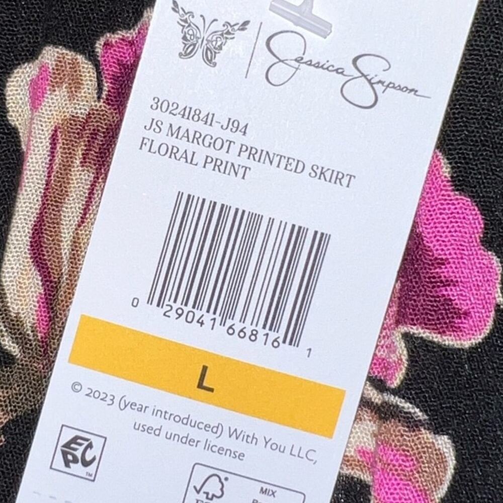 Jessica Simpson Floral Asymmetrical Midi Skirt Black Pink NWT Large - Picture 6 of 6